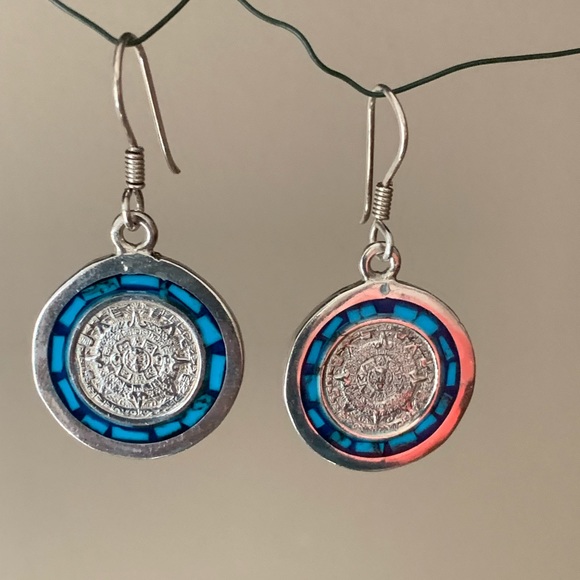 Silver earrings with blue. - Picture 2 of 4